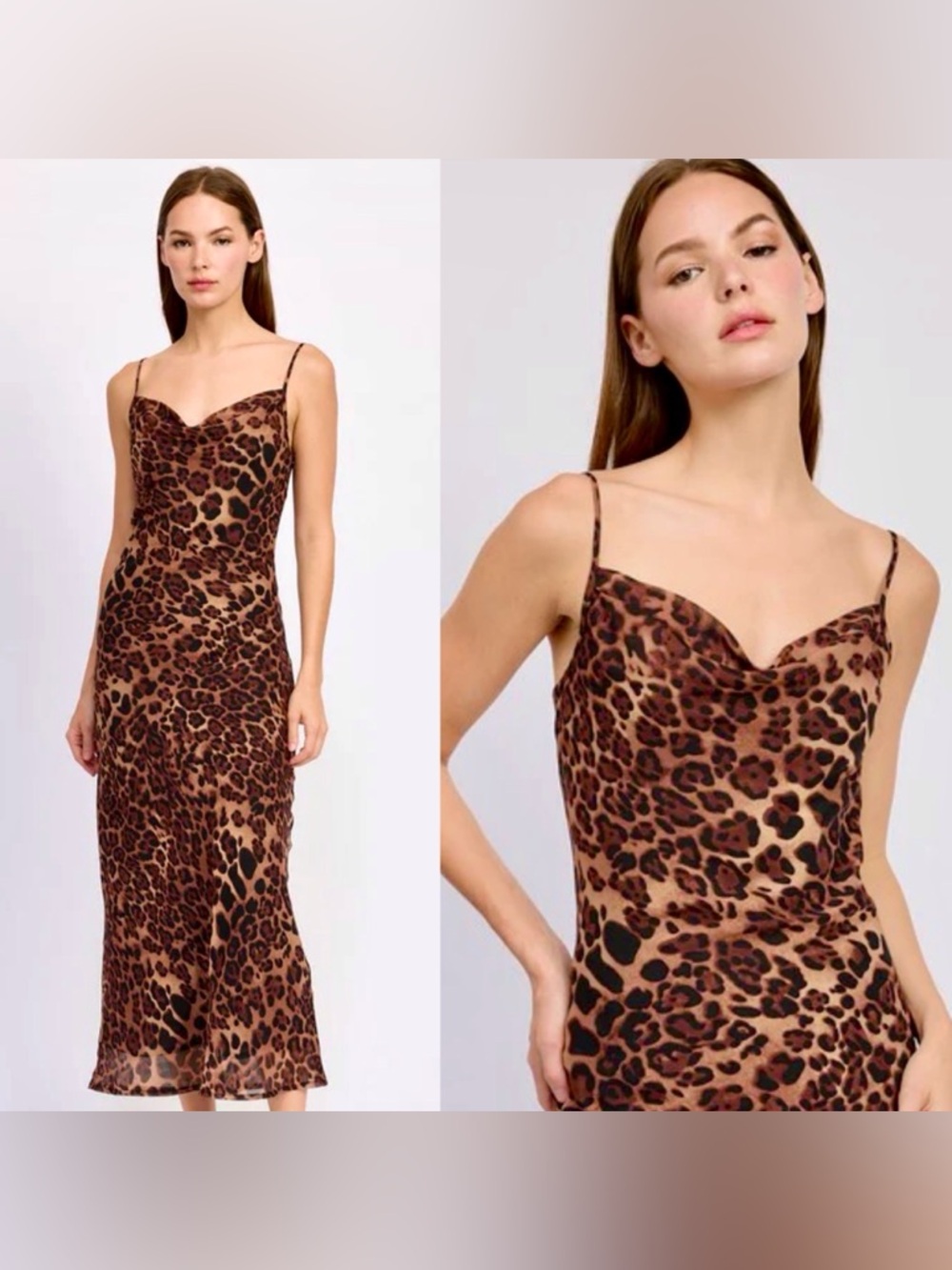 Emory Park Brown Leopard Print Maxi Slip Dress